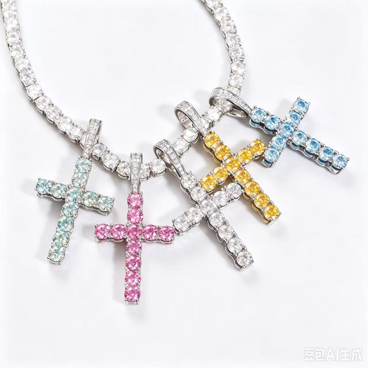 SSS - Icedout diamond Cross set Moissanite color diamonds S925