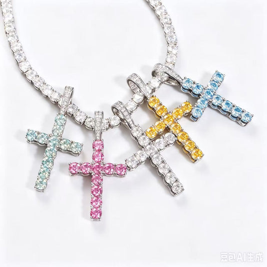 SSS - Icedout diamond Cross set Moissanite color diamonds S925