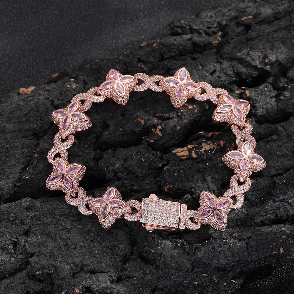 SSS - Four leaf Clover Multi color sapphire butterfly link bracelet