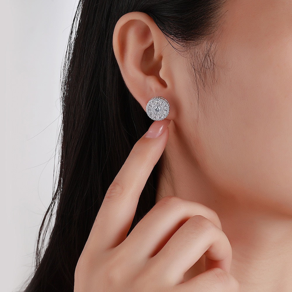 SSS - Round Halo stud Moissanite Diamond Earrings