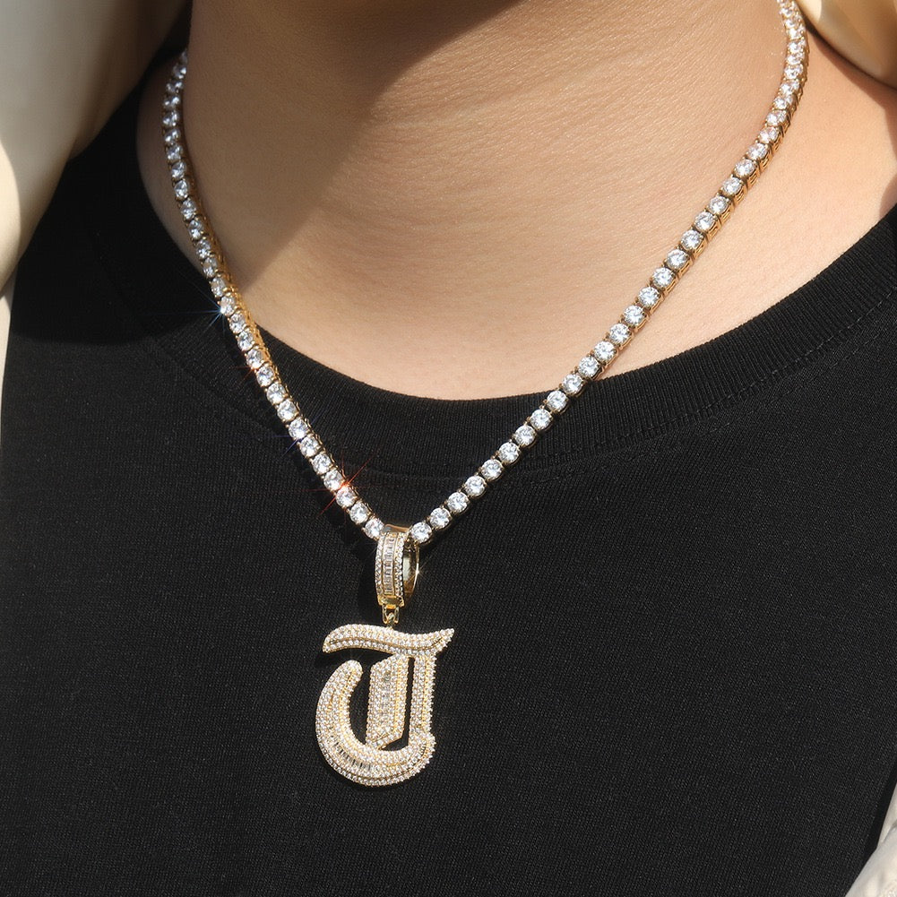 SSS - Icedout Initial letter diamond pendant Alphabet letter