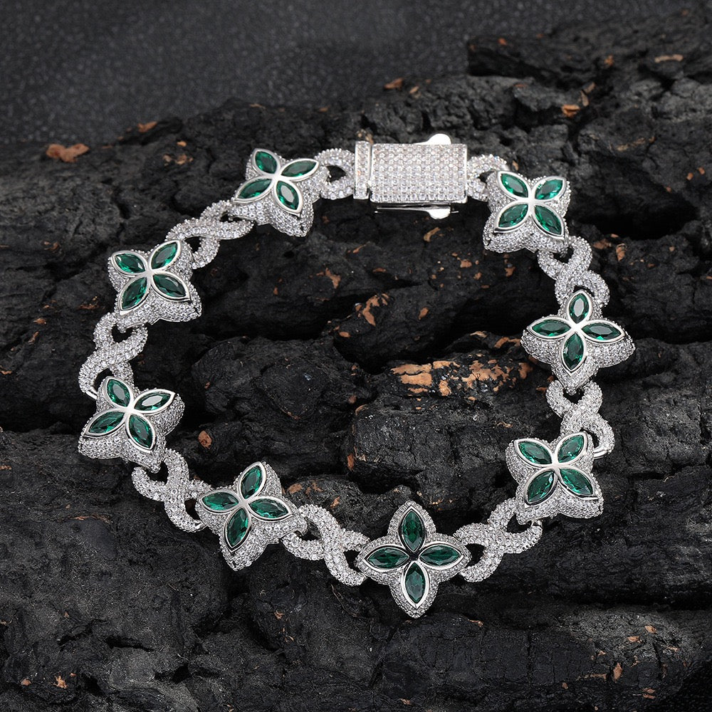 SSS - Four leaf Clover Multi color sapphire butterfly link bracelet