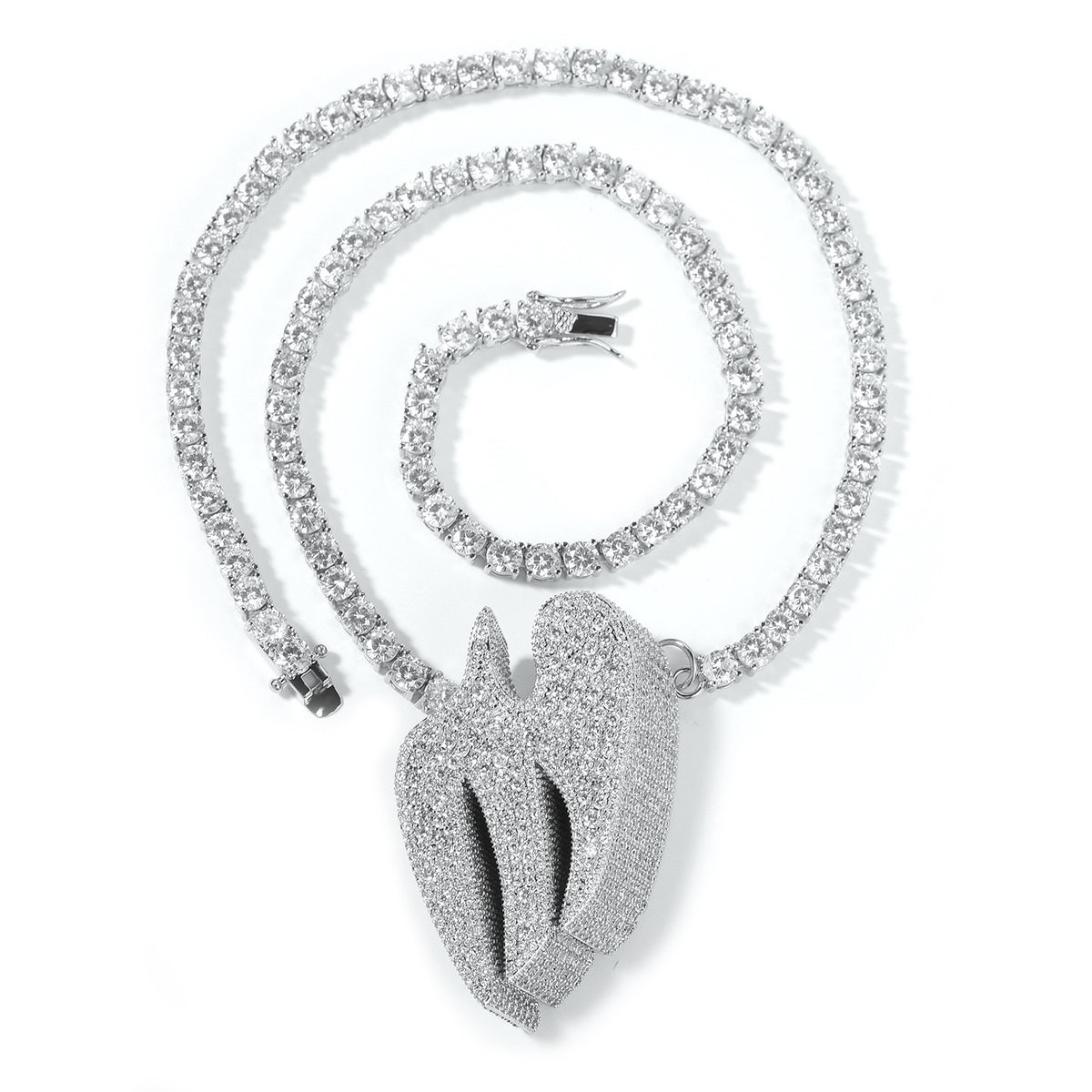 SSS - Bird 3D broken Heart pendant fully encrusted with tennis diamond Necklace