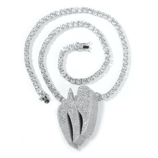 SSS - Bird 3D broken Heart pendant fully encrusted with tennis diamond Necklace