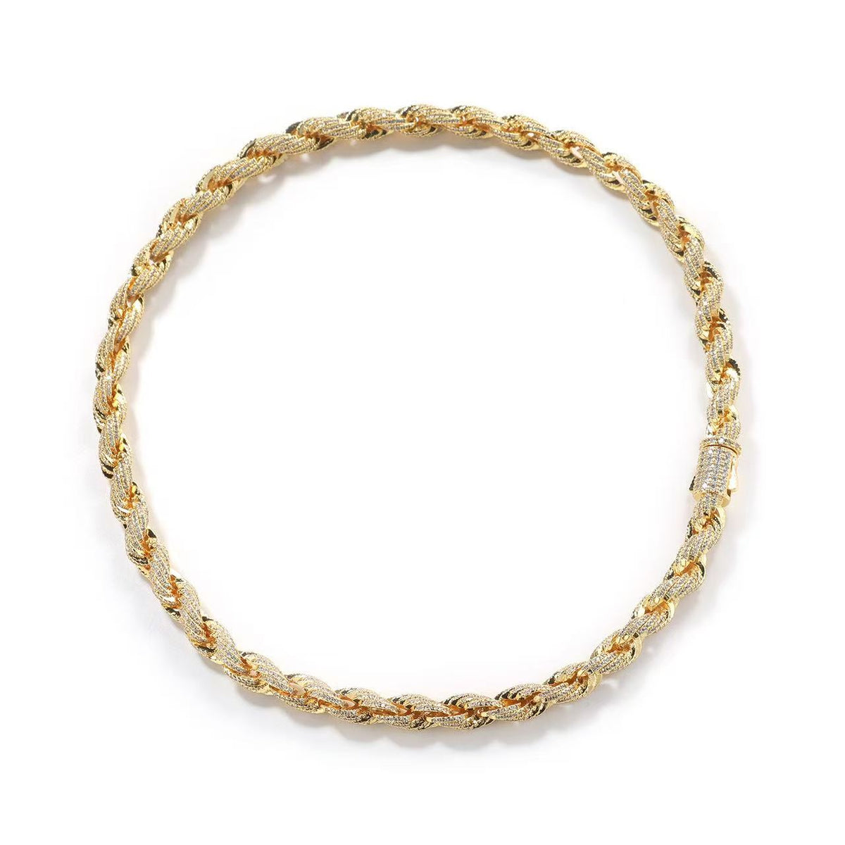 SSS - 8MM Rope twist diamond gold 14k solid gold chain necklace
