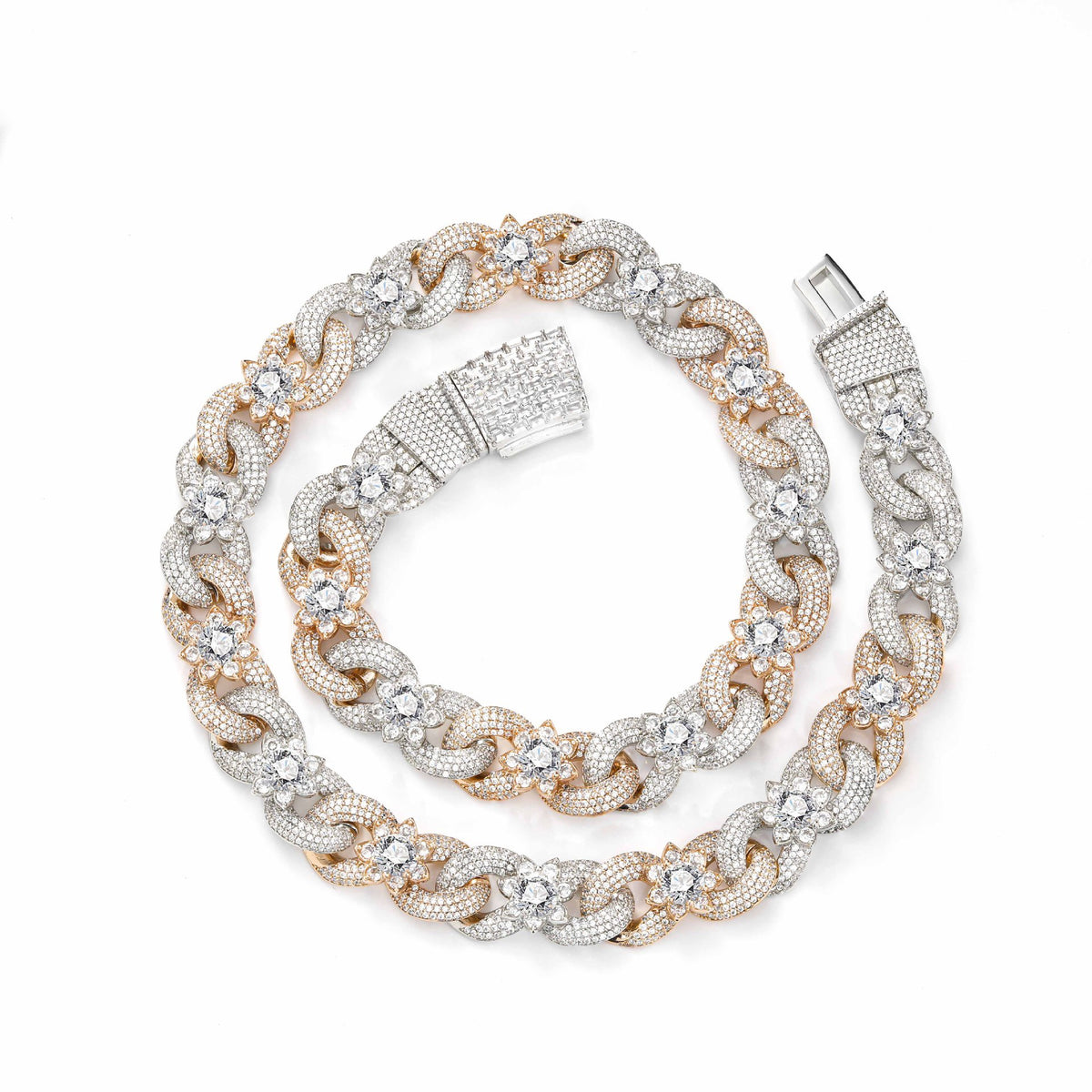SSS - 16MM Fleury Charm two tone Cuban link diamond Necklace
