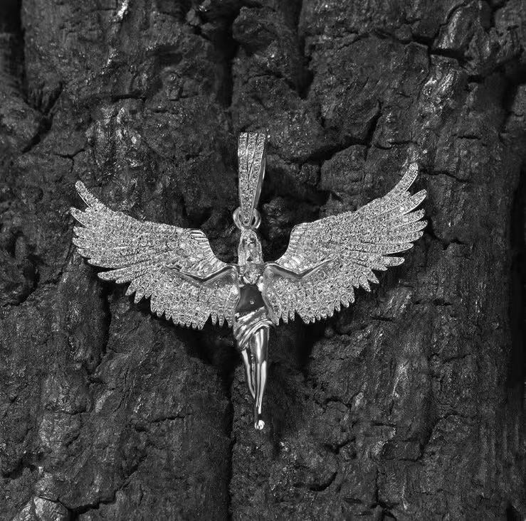 SSS - Angel iced out diamond pendant set 14k plated gold