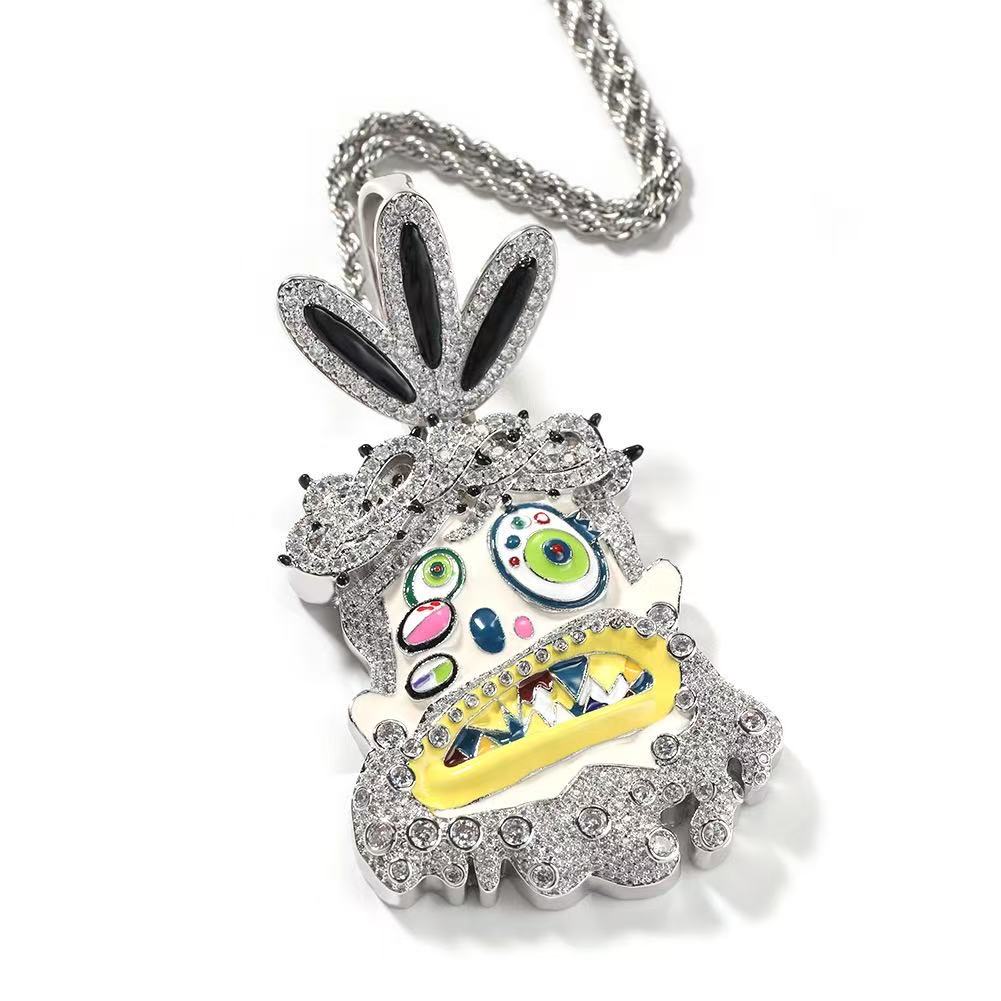 SSS - Cactus Jack Enamel icedout diamond Face pendant Custom bail and Rope twist chain