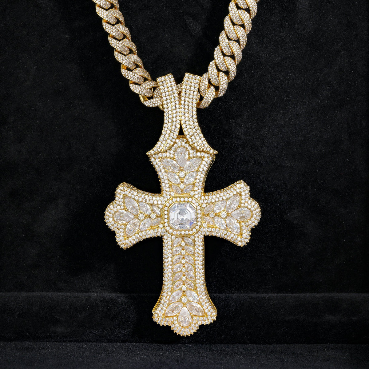 SSS - Cross Emerald Exed Bail diamond pendant plated gold