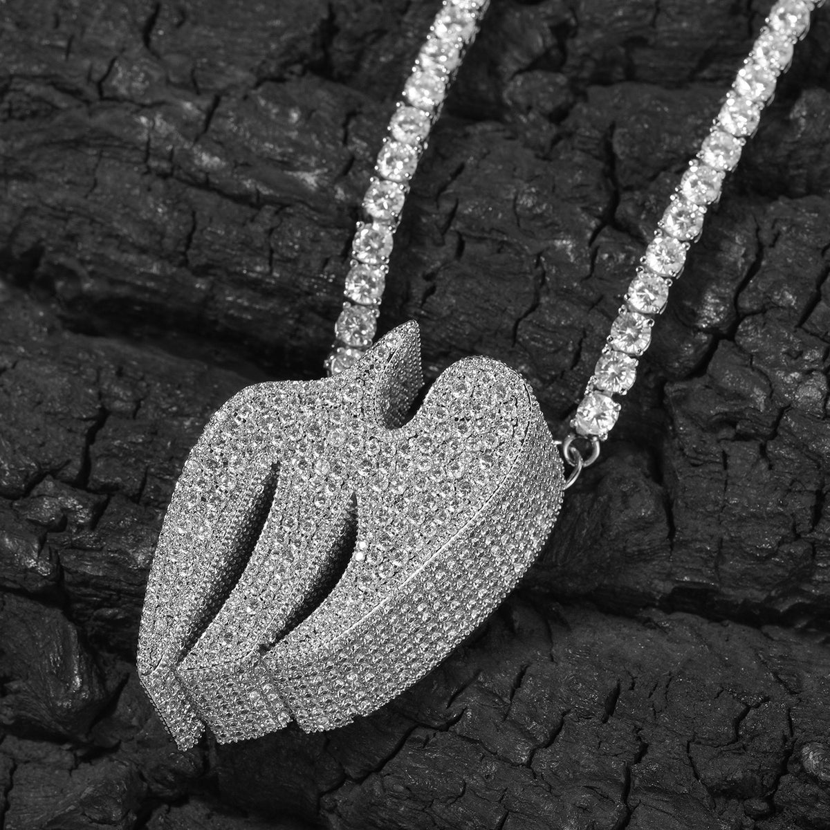 SSS - Bird 3D broken Heart pendant fully encrusted with tennis diamond Necklace