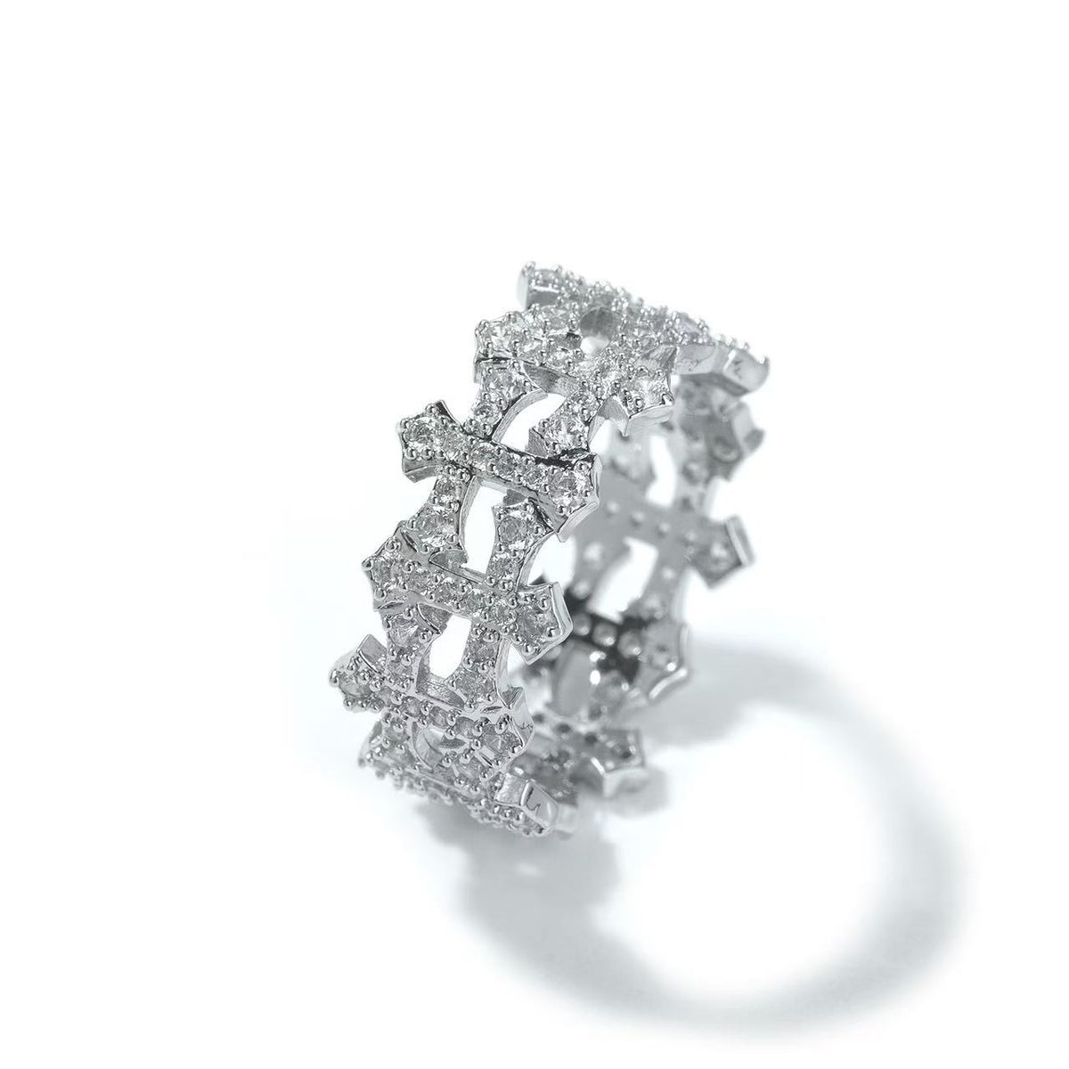 SSS -  Icedout Cross cluster diamond pointers Cut Ring