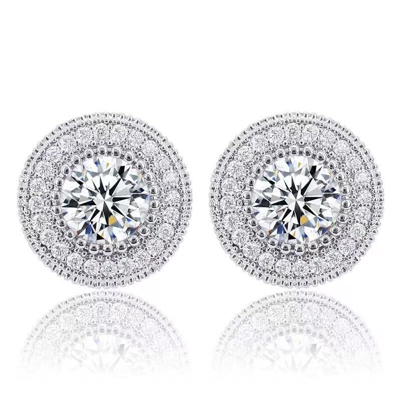 SSS - Round Halo stud Moissanite Diamond Earrings