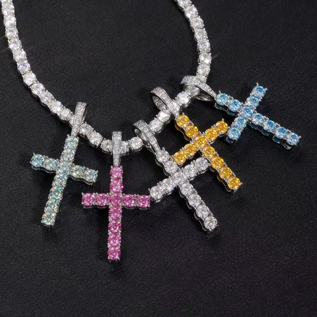 SSS - Icedout diamond Cross set Moissanite color diamonds S925