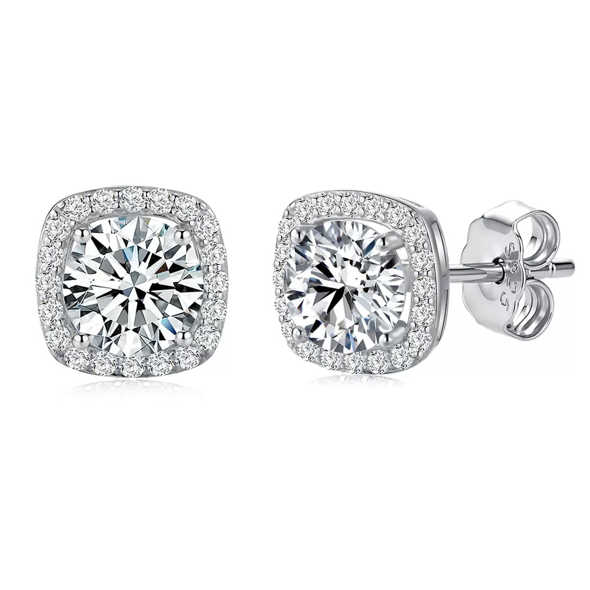 SSS - Square Halo Cut brilliant Moissanite diamonds stud Earrings