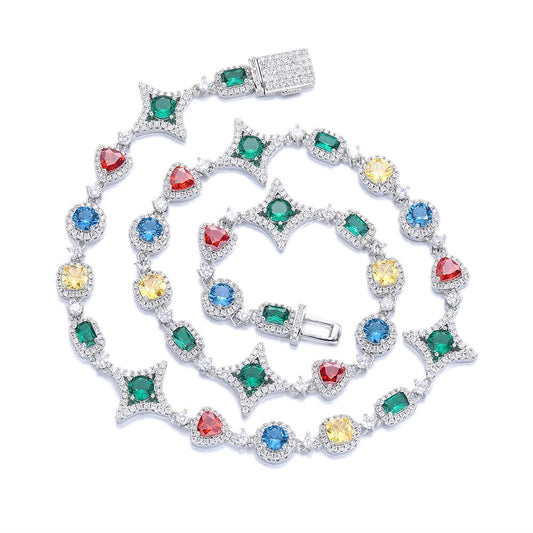 SSS - Sapphire stars Multi gemstone and diamond charm Necklace