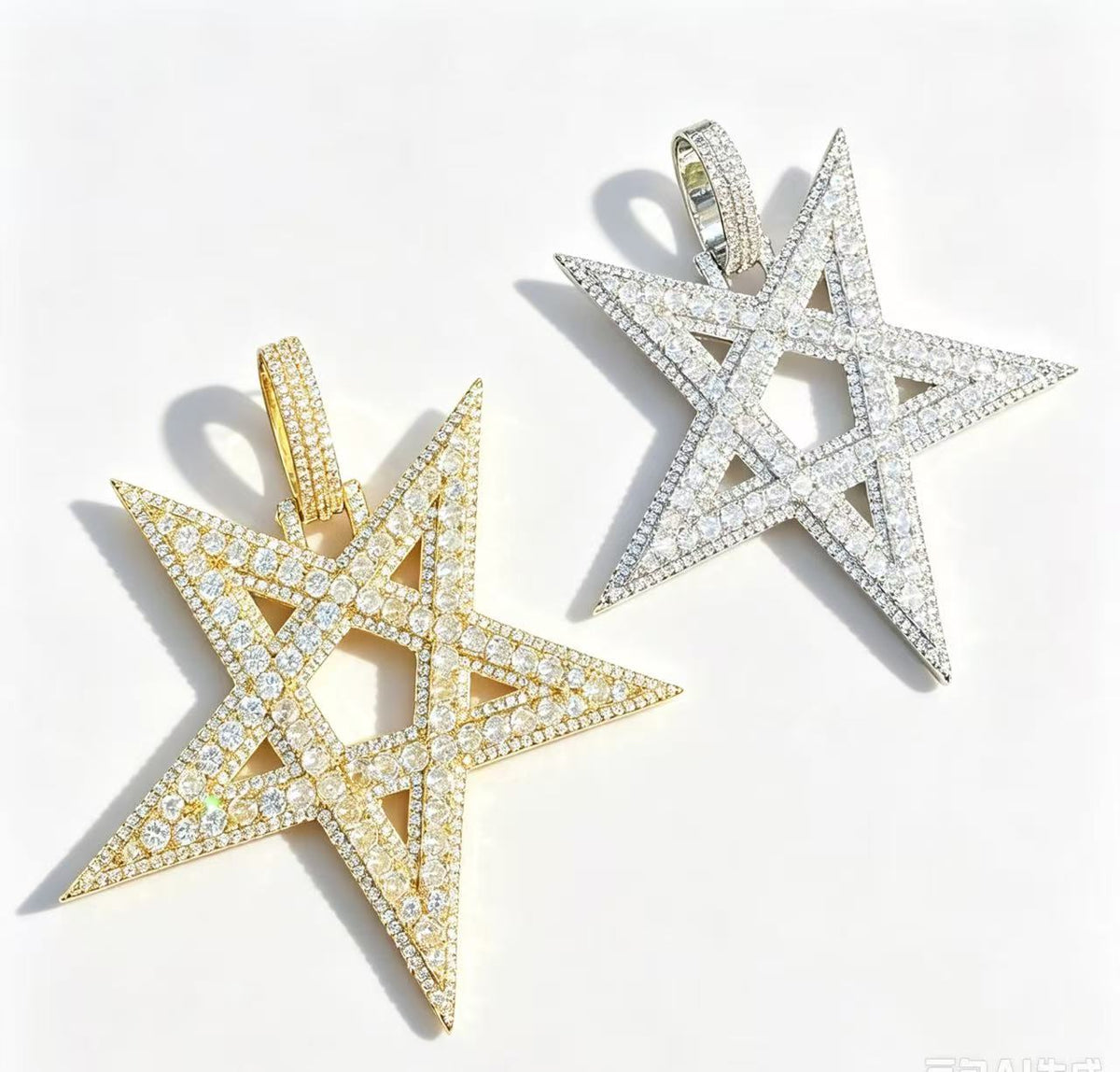 SSS -  Pentagone Stars Icedout diamond pointers pendant