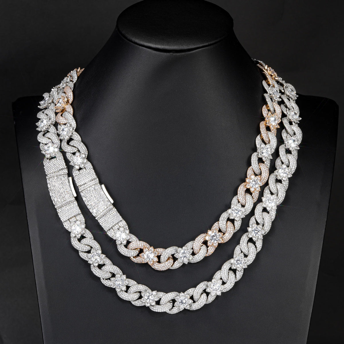 SSS - 16MM Fleury Charm two tone Cuban link diamond Necklace