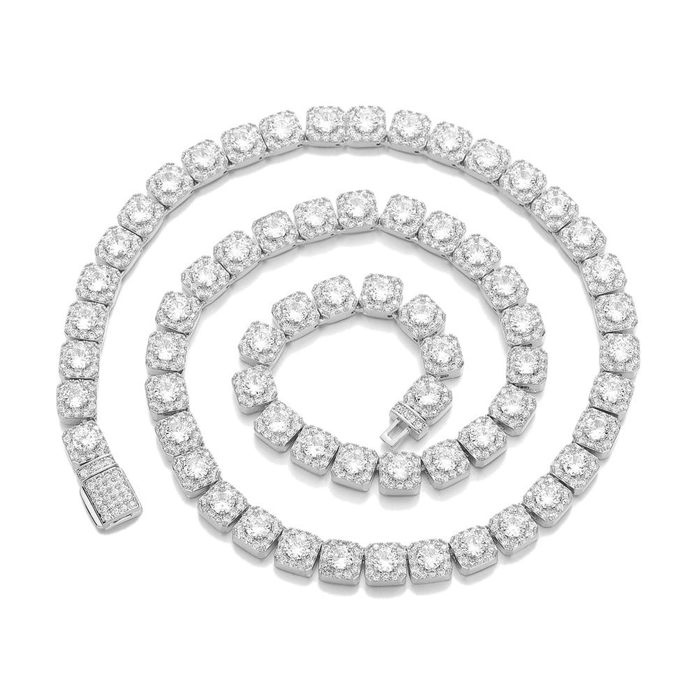 SSS - Emerald Cut Square Halo tennis diamond charm Necklace