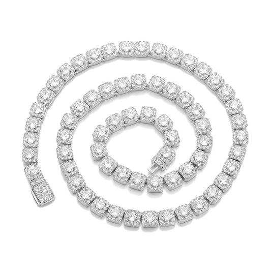 SSS - Emerald Cut Square Halo tennis diamond charm Necklace