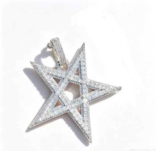 SSS -  Pentagone Stars Icedout diamond pointers pendant