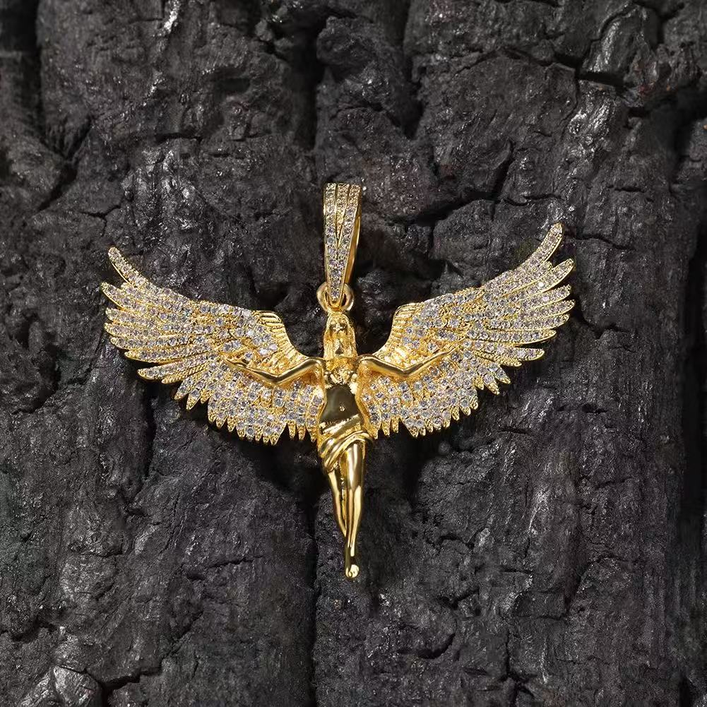 SSS - Angel iced out diamond pendant set 14k plated gold