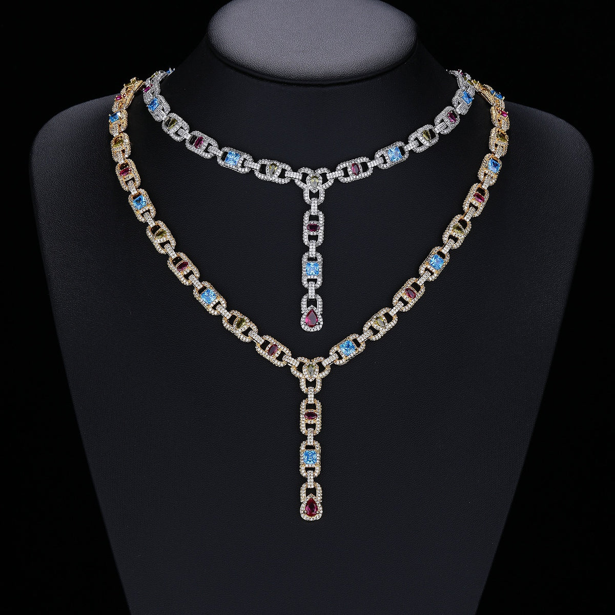 SSS - Sapphire Y shaped cut Rainbow Charm Cross Icedout diamond pendant Link
