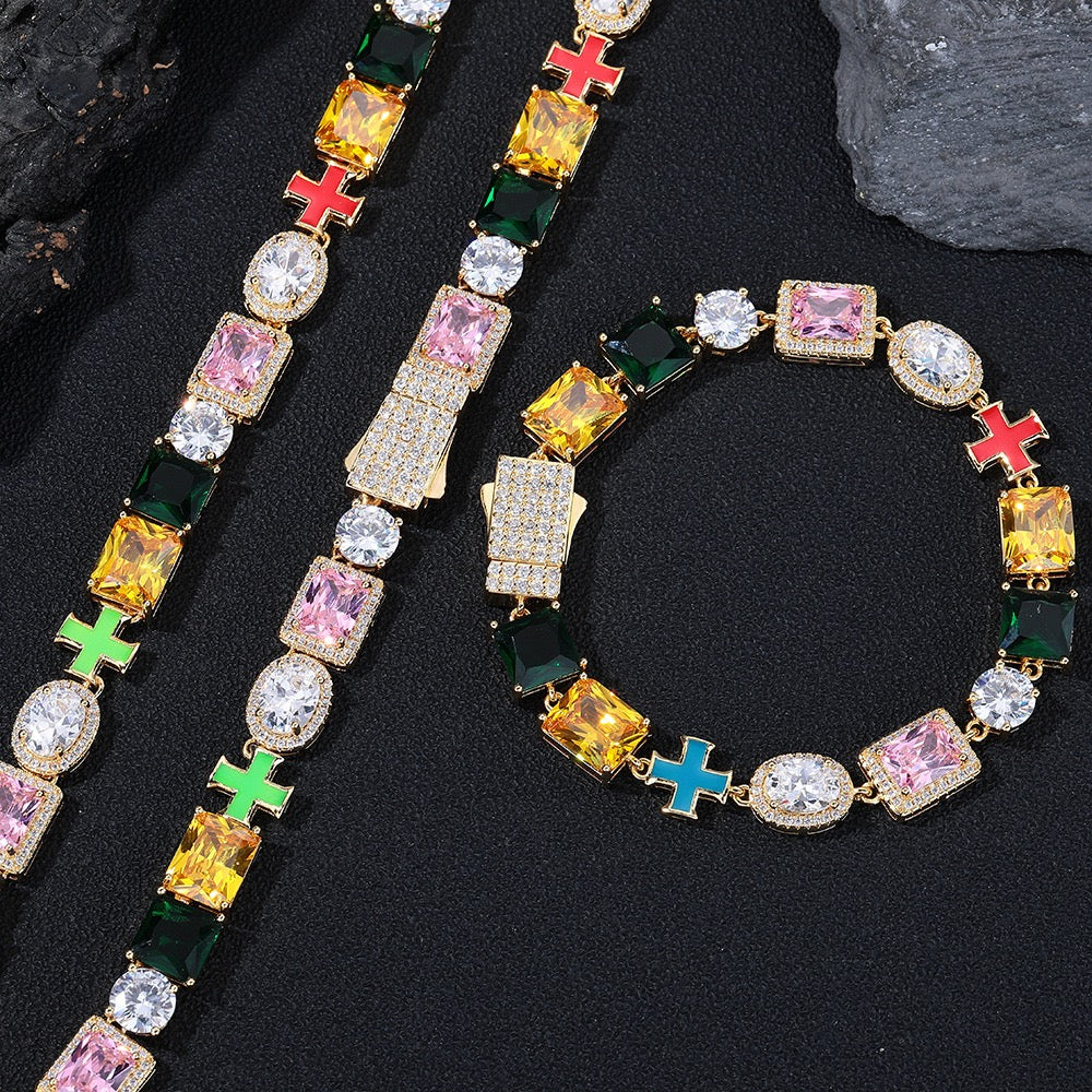 SSS - Sapphire Multi gemstone and Enamel charm Necklace