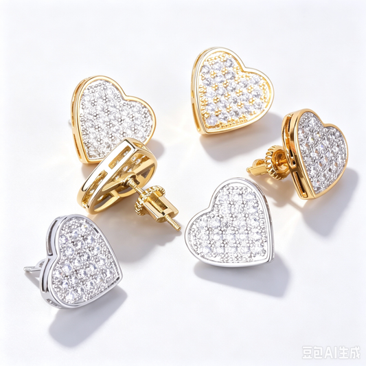 SSS - Icedout Heart stud Moissanite diamond earrings