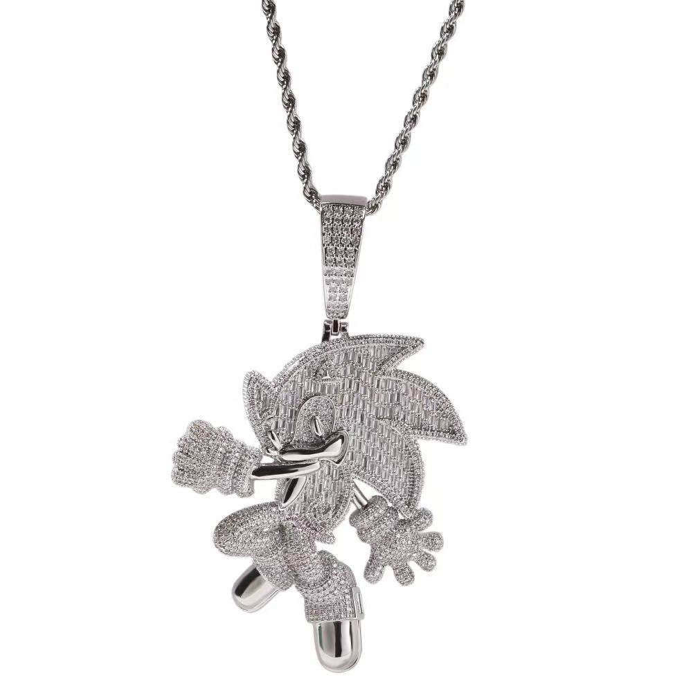 SSS -  Icedout Sonic Sapphire colors gemstone 3D pendant diamond Necklace