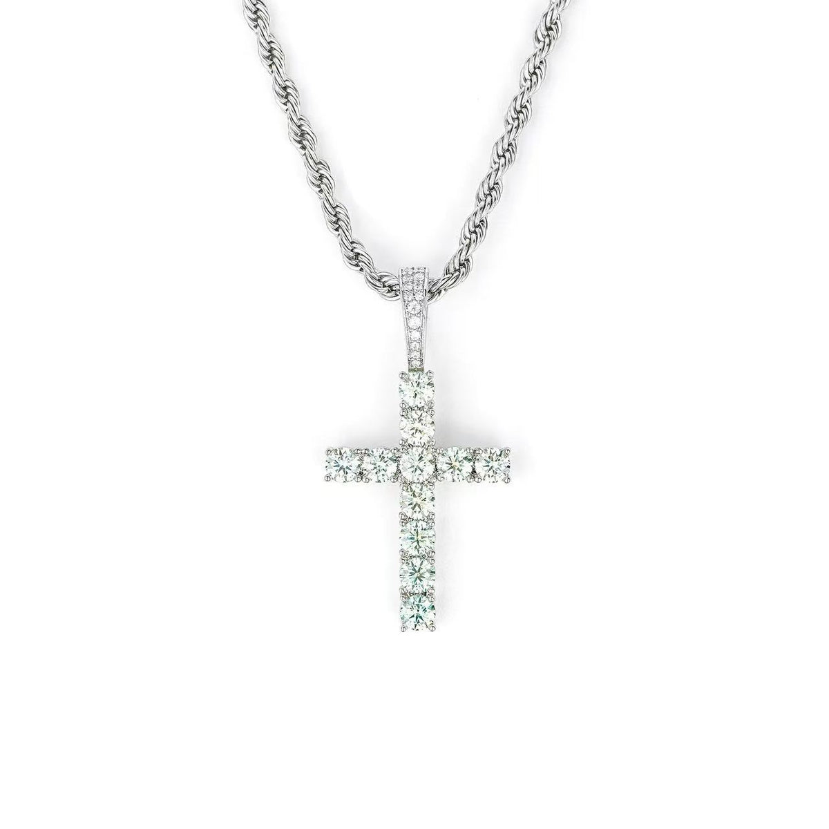 SSS - Icedout diamond Cross set Moissanite color diamonds S925