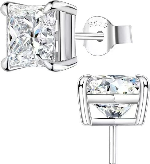 SSS - 4 prongs princess cut stud Moissanite diamond earrings