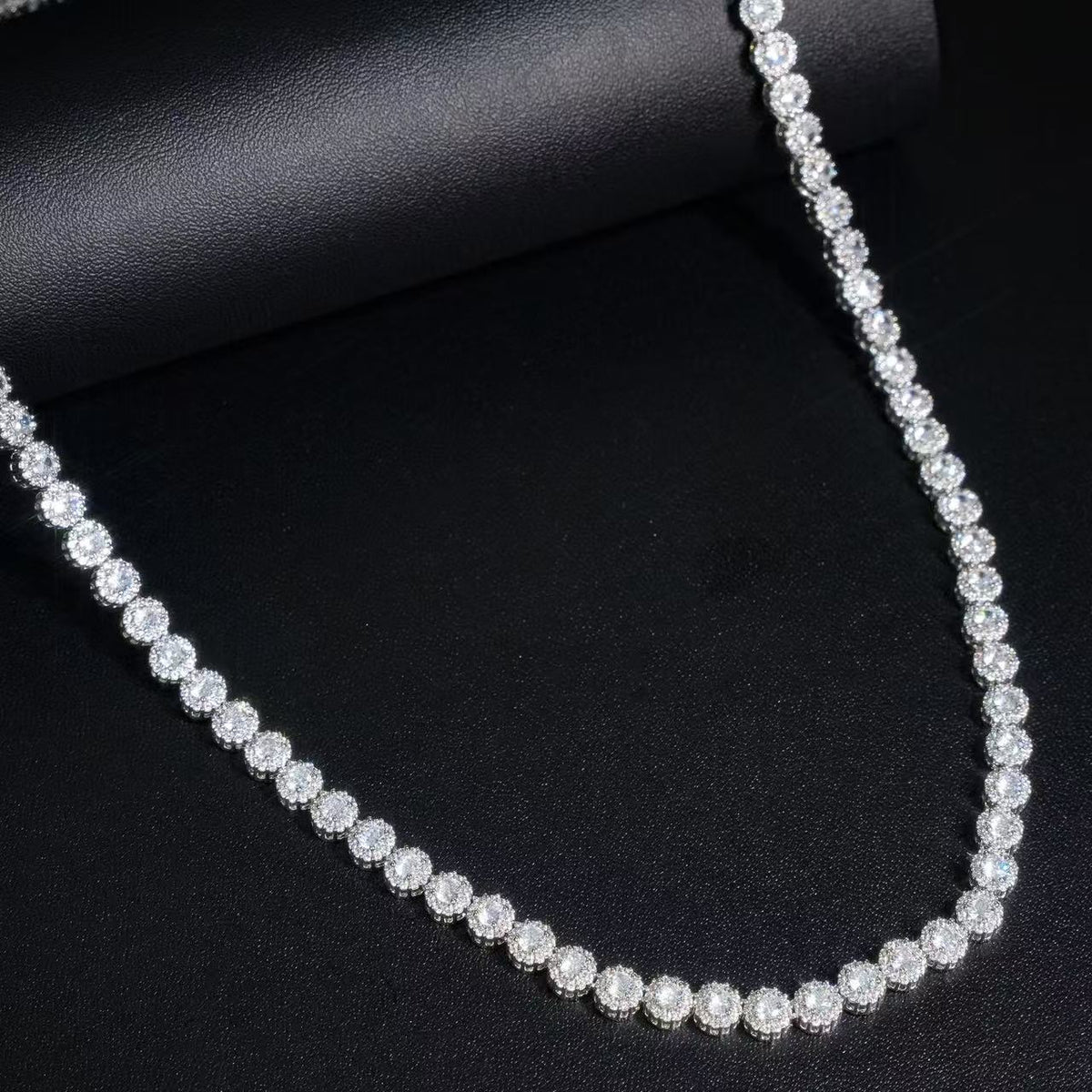 SSS - Round Cut Halo tennis diamond charm Necklace