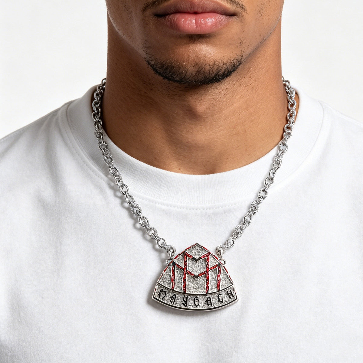 SSS - Icedout Maybach shield diamond pendant Red enamel Necklace and Chain