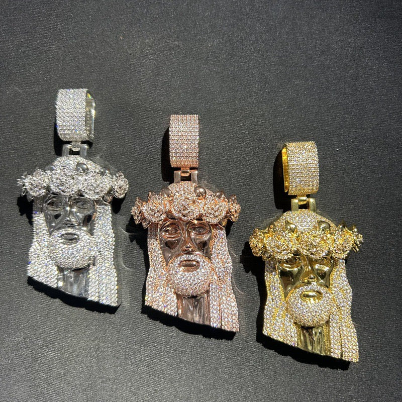 SSS - Icedout Jesus Head diamond pendant Roses crown