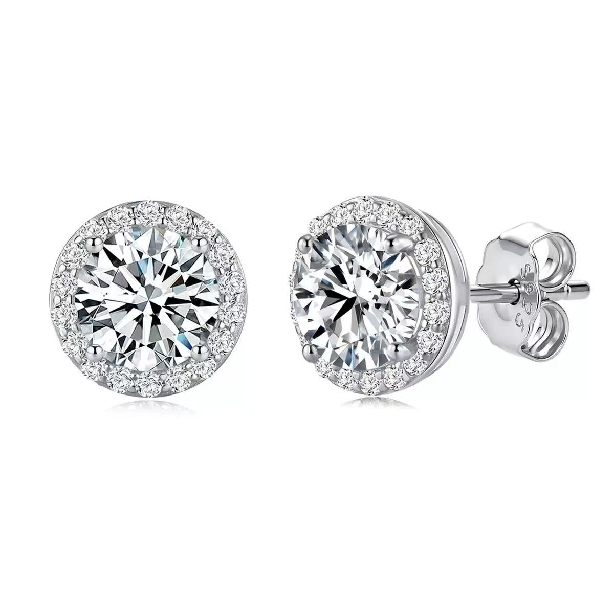SSS - Round Halo Caushion brilliant Moissanite diamonds stud Earrings
