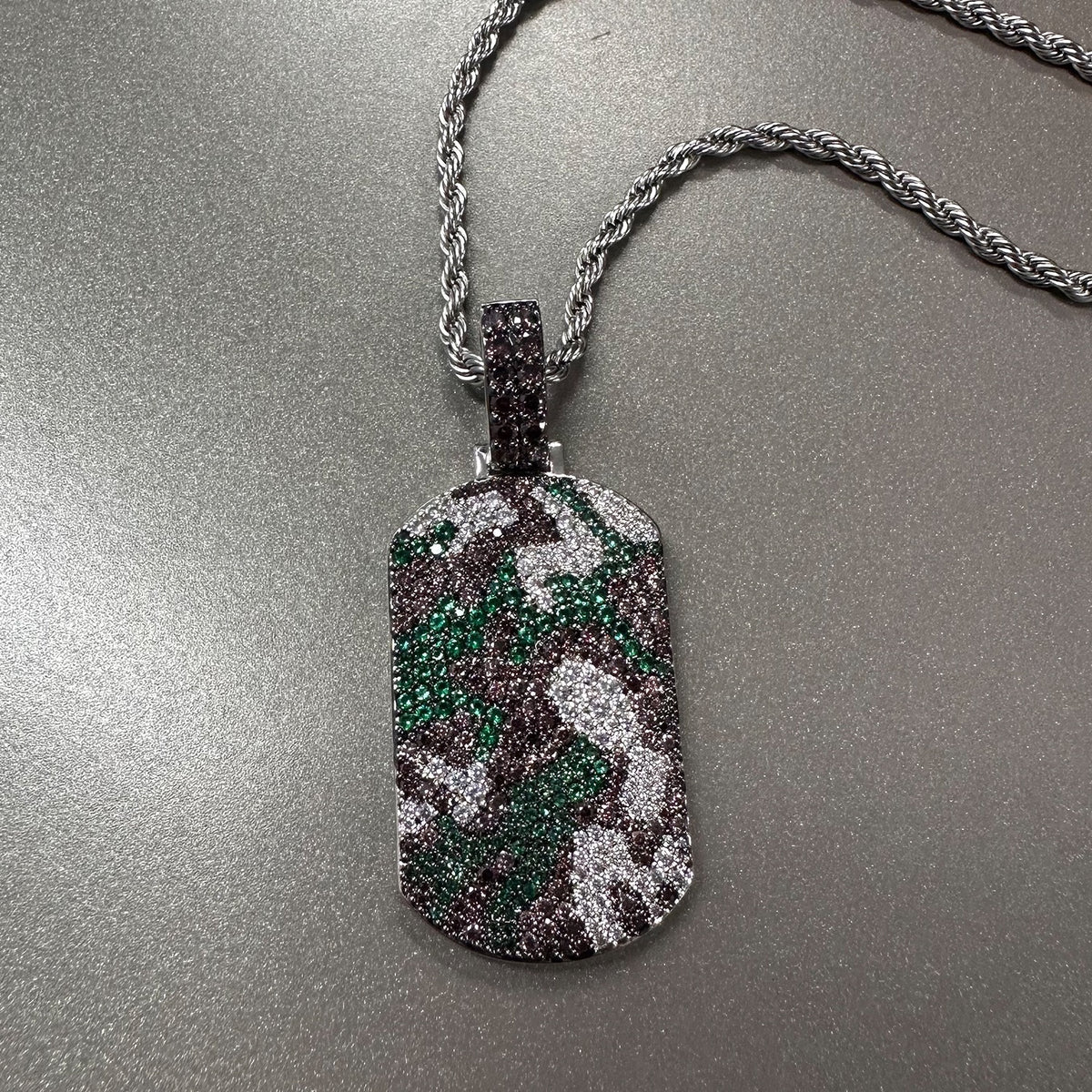 SSS - Icedout Camo Dog Tag set silver diamond pendant