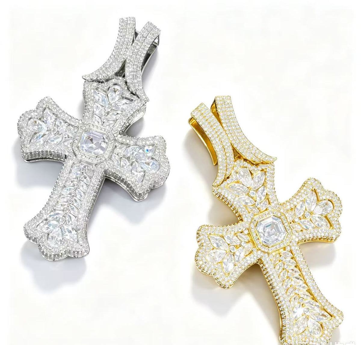 SSS - Cross Emerald Exed Bail diamond pendant plated gold