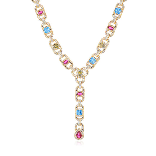 SSS - Sapphire Y shaped cut Rainbow Charm Cross Icedout diamond pendant Link