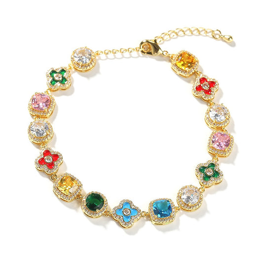 SSS - Multi diamonds shape gold plating link bracelet