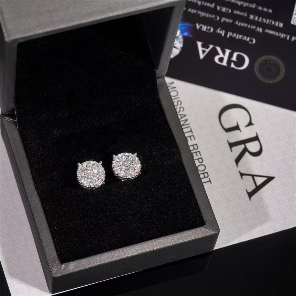 SSS - Round Cluster Moissanite diamond stud Earrings