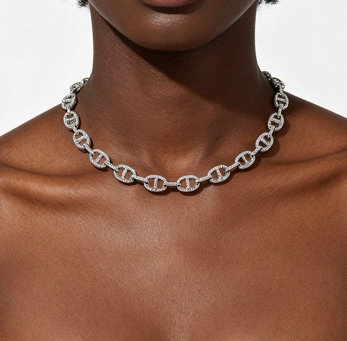 SSS - 9MM Mariner icedout link charm diamond Necklace