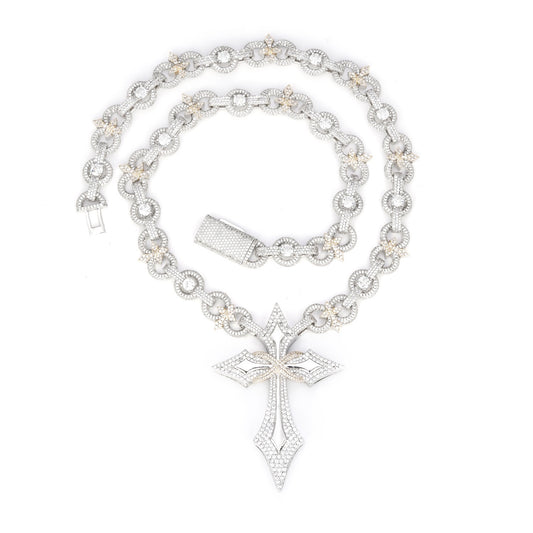 SSS - Sharp Cross Icedout diamond pendant Link Moissanite S925 diamond Necklace