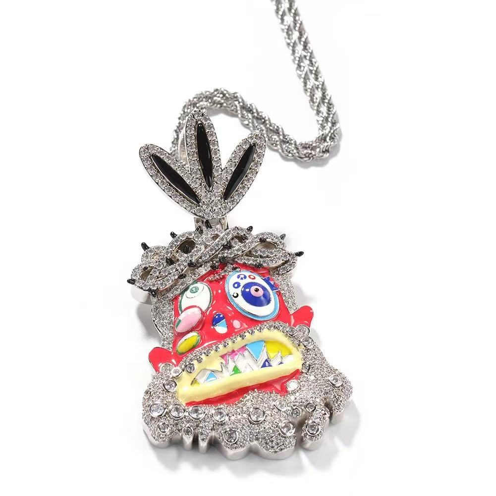 SSS - Cactus Jack Enamel icedout diamond Face pendant Custom bail and Rope twist chain