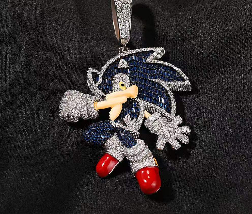 SSS -  Icedout Sonic Sapphire colors gemstone 3D pendant diamond Necklace
