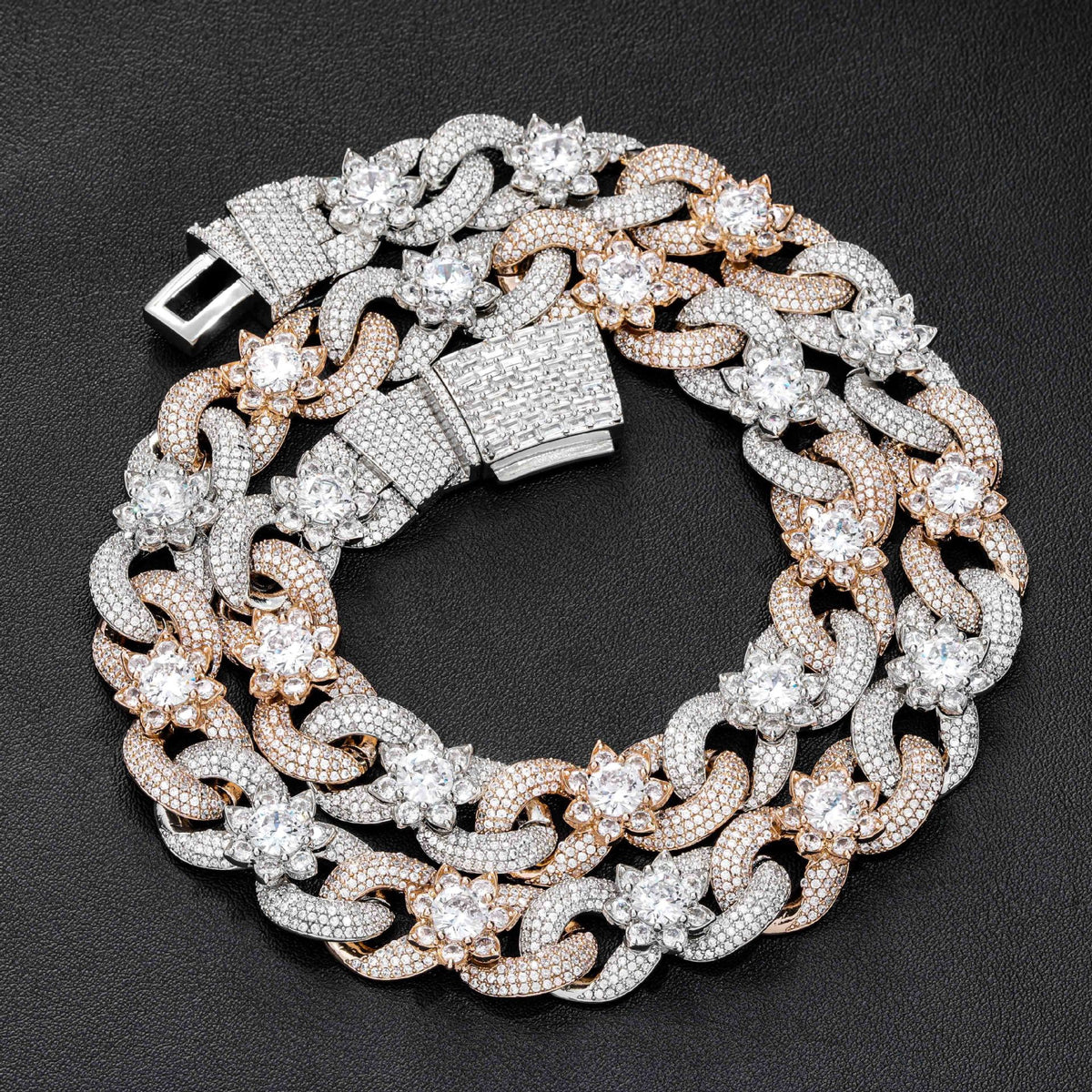 SSS - 16MM Fleury Charm two tone Cuban link diamond Necklace