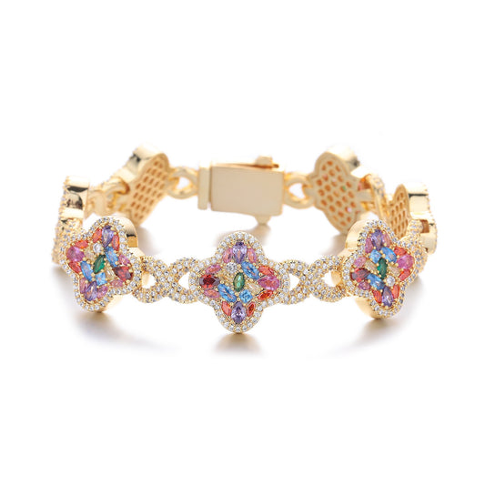 SSS - Four leaf Clover Multicolor Church font sapphire gemstone link bracelet