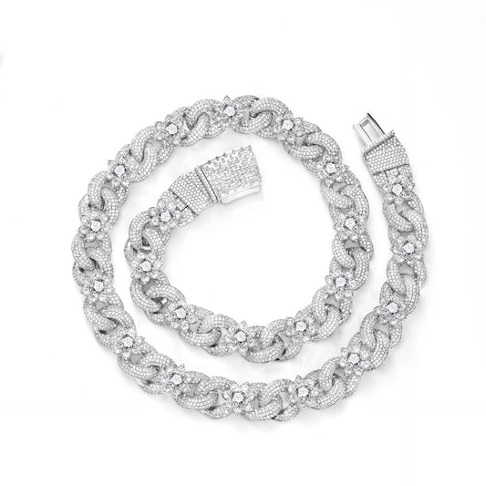 SSS - 16MM Fleury Charm two tone Cuban link diamond Necklace