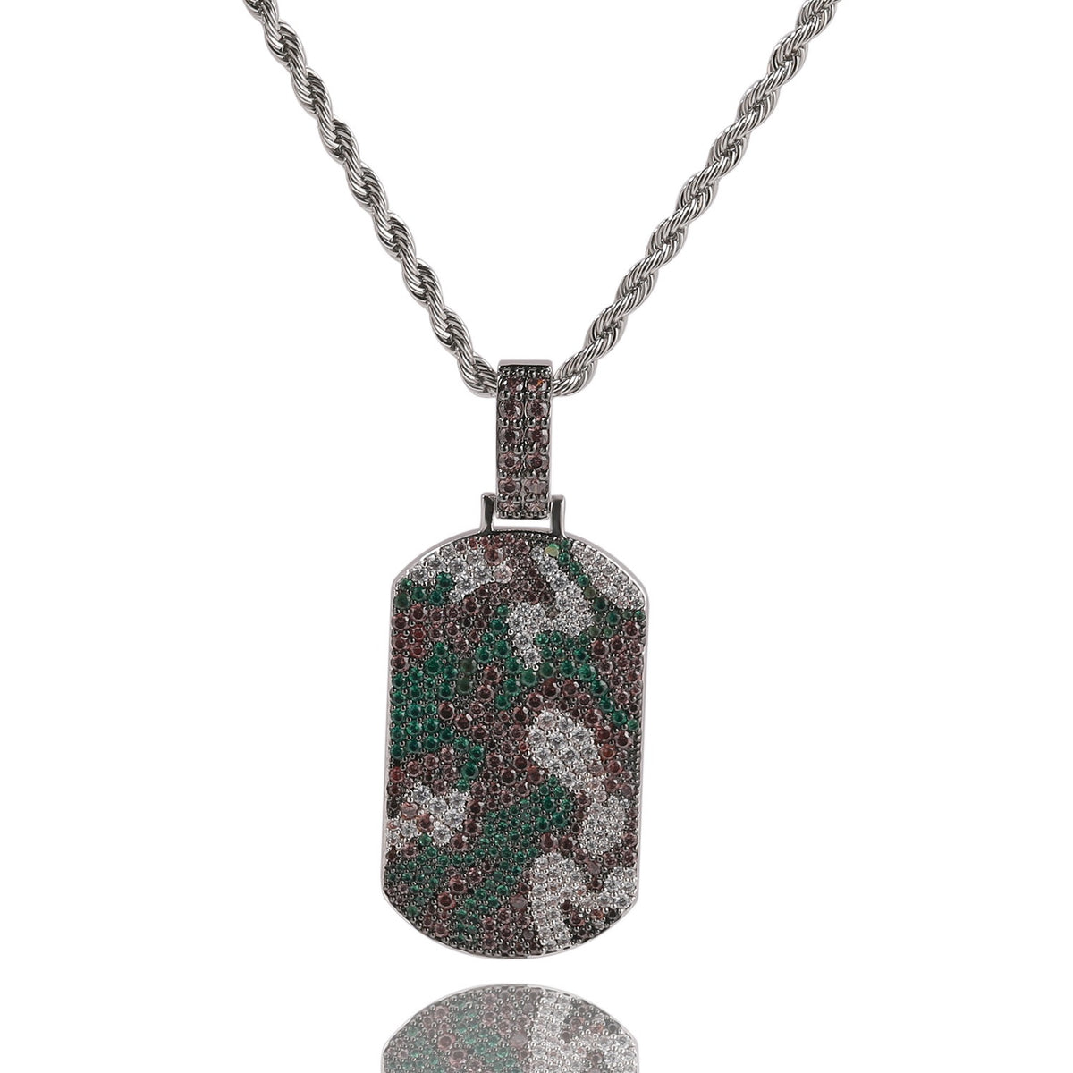 SSS - Icedout Camo Dog Tag set silver diamond pendant