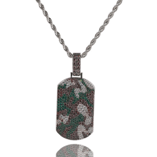 SSS - Icedout Camo Dog Tag set silver diamond pendant