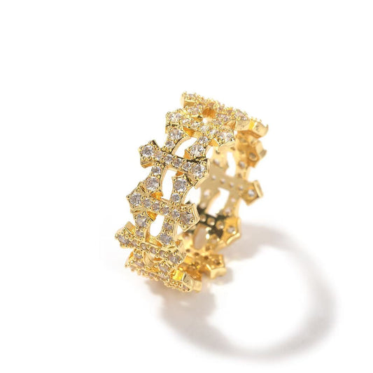 SSS -  Icedout Cross cluster diamond pointers Cut Ring
